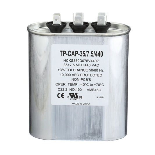 TP-CAP-35/7.5/440 - Oval Run Capacitor 35+7.5 MFD 440 VAC
