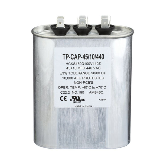 TP-CAP-45/10/440 - Oval Run Capacitor 45+10 MFD 440 VAC