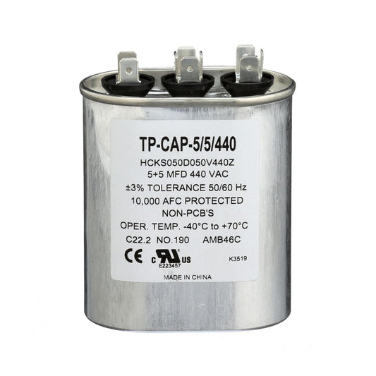TP-CAP-5/5/440 - Oval Run Capacitor 5+5 MFD 440 VAC
