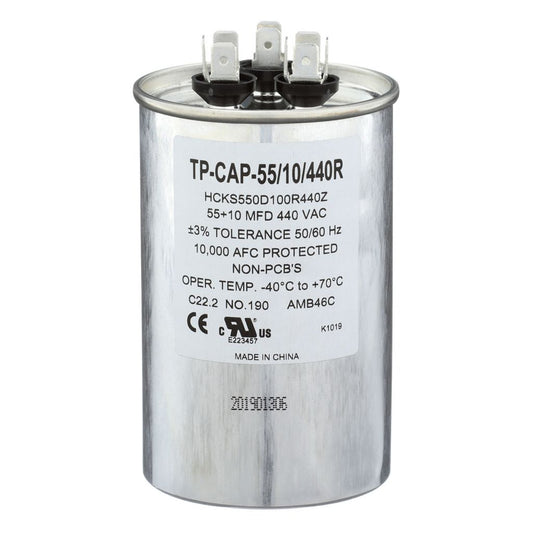 TP-CAP-55/10/440R - Round Run Capacitor 55+10 MFD 440 VAC