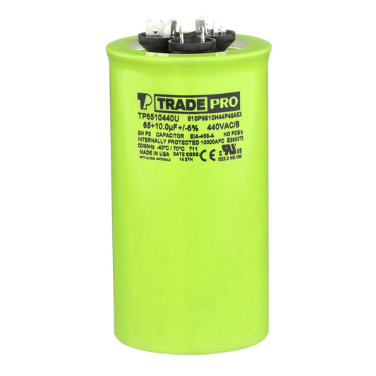 TP-CAP-65/10/440USA-R - Round Dual Run Capacitor 65+ 10 MFD 440/370V (Made in USA)