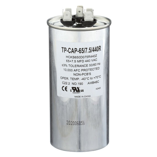 TP-CAP-65/7.5/440R - Round Run Capacitor 65+7.5 MFD 440 VAC