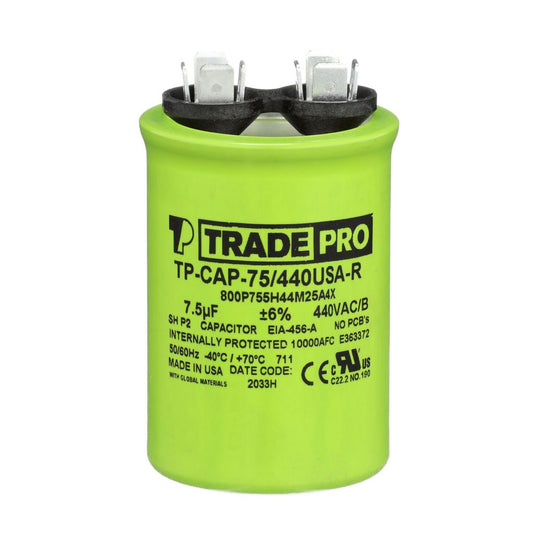 TP-CAP-7.5/440USA-R - Round Run Capacitor 7.5MFD 440/370V (Made in USA)