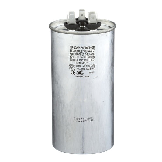 TP-CAP-80/10/440R Round Run Capacitor 80+10 MFD 440 VAC