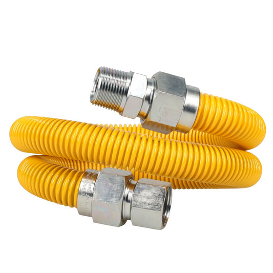 TP-GCY-103434MF-36 - Stainless Steel Yellow-Coated Gas Connector, 1" OD, 3/4" MIP x 3/4" FIP x 36" Long