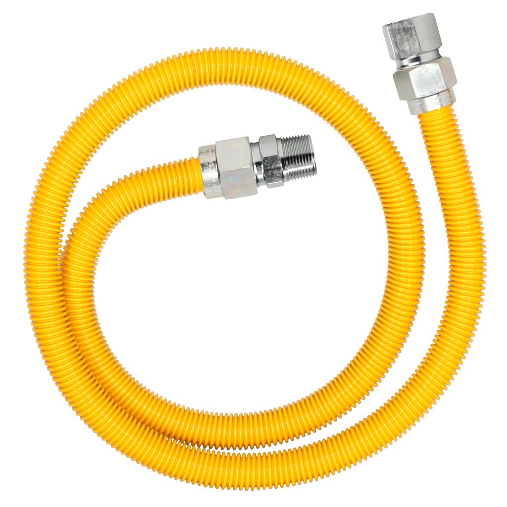 TP-GCY-103434MF-48 - Stainless Steel Yellow-Coated Gas Connector, 1" OD, 3/4" MIP x 3/4" FIP x 48" Long