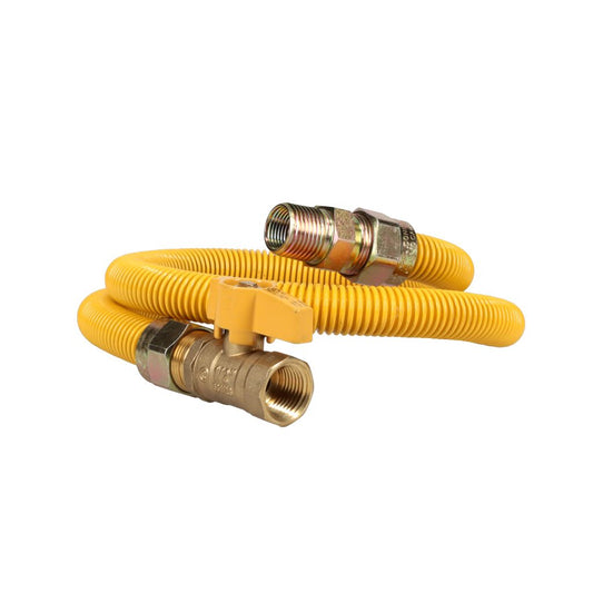 TP-GCY-581212MF-36V -Stainless Steel Yellow-Coated Gas Connector, 5/8" OD, 1/2" MIP x 1/2" FIP x 36" Long With Shut Off Valve