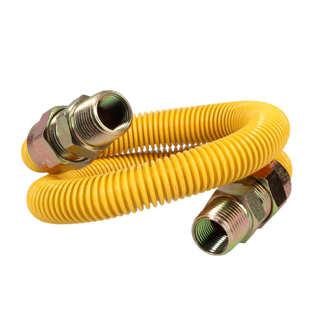 TP-GCY-581212MM-24 - Stainless Steel Yellow-Coated Gas Connector, 5/8" OD, 1/2" MIP x 1/2" FIP x 24" Long